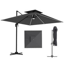 Image of Cantilever Parasol Solar Powered LED Lights 360° Rotation Tilt Dark Grey