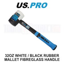 Image of US PRO Tools 32oz White Black Rubber Mallet With Fibreglass Handle 4520