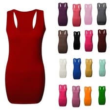Image of Womens Casual Top Dress Ladies Sleeveless Racer Back Bodycon Muscle Vest Gym Top