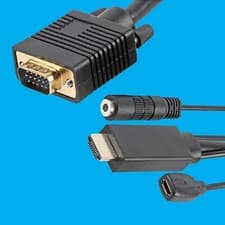 Image of 3m HDMI to VGA Converter Lead, Micro USB, 3.5mm Audio Jack, TV, DVD, Black Cable