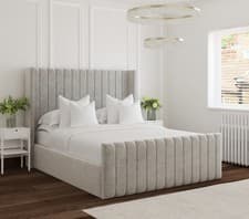 Image of Winged Panel Bed Frame Plush Velvet Upholstered Gas Lift Storage With Mattress
