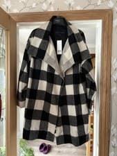 Image of Gorgeous French Connection Wool Checked Coat Size 16 Bnwt £235