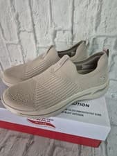 Image of Size 4 Women's Skechers Go Walk Arch Fit Iconic 124409 Taupe Slip On Shoes