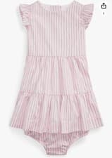 Image of Ralph Lauren Baby Girl Pink & White Stripe Dress Set 18 Months BNWT RRP £101