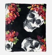 Image of Cynthia Rowley Multicolour Roses and Skull Oversized Throw Blanket 178x152cm New