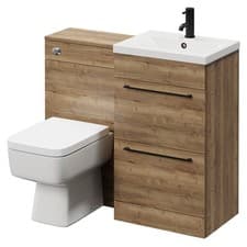 Image of Napoli Tobacco Oak 1000mm Vanity Unit Toilet Suite with 1 Tap Hole Basin and 2 D