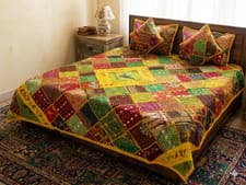 Image of 5 PC HANDCRAFTED SARI BEAD QUILT BEDSPREAD COVERLET BLANKET THROW BIRTHDAY GIFT