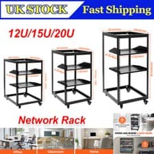 Image of Heavy Duty 4 Post Open Frame Server Rack Network Enclosure with Lockable Wheels