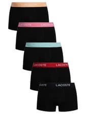 Image of Lacoste Men's 5 Pack Cotton Stretch Trunks, Black