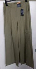 Image of M&S COLLECTION Utility Wide Leg High Rise Trousers UK SIZE 10 Long Faded Khaki