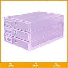 Image of Stylish Mesh 3 Tier Desktop Drawer Organiser A4 Paper Sorter Light Purple 1pk