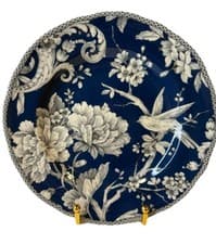 Image of Adelaide Dark Blue Salad Plates 222 Fifth Set Of 4. Bird And Flowers. New.