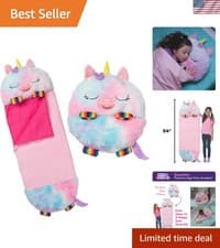 Image of Pillow & Sleepy Sack: Medium - Rainbow Unicorn - 54 x 20, Plush Animal Charac...