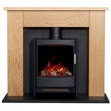 Image of Adam Chester Stove Fireplace in Oak & Black with Sureflame Keston Electric St...