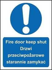 Image of Multilingual sign Fire door keep shut english and polish Safety sign