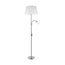 Image of Floor Lamp Light Satin Nickel Shade White Fabric Glass Bulb E27&E14 1x60W/1x40W