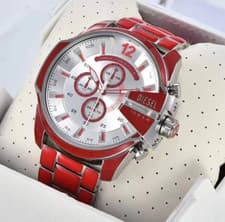 Image of Men's Diesel DZ4638 Mega Chief Silver Dial Red Tone S/Steel Chronograph Watch