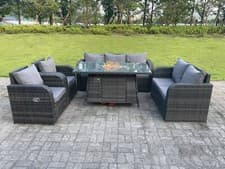 Image of Fimous 6 Option Rattan Garden Furniture Sets Reclining Gas Fire Pit Dining Table