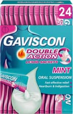 Image of Gaviscon Double Action Sachets, Mint, 24 X 10Ml, Heartburn Relief, Acid Reflux