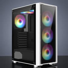 Image of Gaming PC Case 6 x ARGB LED Fans ATX Mid Tower Full Tempered Glass Panels NEW UK