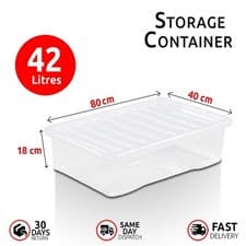 Image of 42 Litre Clear Plastic Storage Box Large Underbed with Lids Wham Boxes UK Made