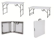 Image of 4ft Folding Camping Table, 4ft white plastic tables, Fold in half tables