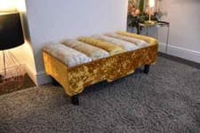 Image of Brand New Three-Tone Crush Velvet Storage Bench | Customizable Legs Available