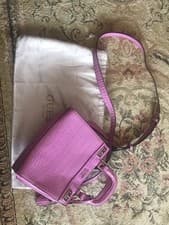 Image of GUESS pink Katy Mini Croc Bag Shoulder Gold Hardware Dust bag *Discontinued*