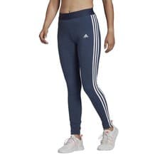 Image of Adidas Womens Leggings XS UK 4-6  Navy Blue Cotton 3 Stripe Yoga Gym Jersey