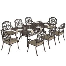 Image of Outsunny 9 Piece Cast Aluminium Garden Dining Set with Cushions, Bronze Tone