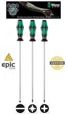 Image of Wera 347735 Kraftform 3 Piece Extra Long 300mm Shaft PZ2 PH2 & Slot Screwdriver