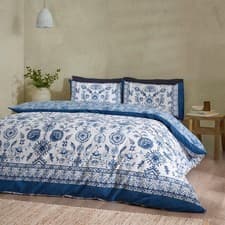 Image of Catherine Lansfield Zoukara Duvet Cover Set Bedding Reversible Bed Set Blue