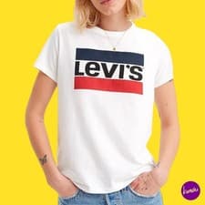 Image of LEVI'S Women's The Perfect Tee, Sportswear Logo, 100% Cotton, White, UK XL