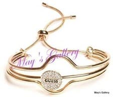 Image of GUESS Jeans Rhinestones Bangle Bracelet gold Tone Charms Pave Logo NWT
