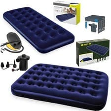 Image of Double Single Flocked Camping Airbed Inflatable Mattress Blow Up Air Bed Pump
