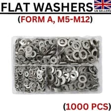 Image of 1000x Assorted Box of Metric Flat Washers – Light (M5–M12. Form A. BZP) Washers