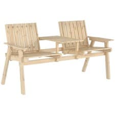 Image of Outsunny Wooden Garden Loveseat with Parasol Hole, Natural Wood Finish