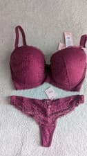 Image of 34G BOUX AVENUE UNDERWIRED PLUM EMMERLINE BALCONETTE BRA& THONG BNWOT RRP £40
