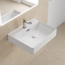 Image of Modern Ceramic Wash Basin Sink 50cm 1 Tap Hole Rectangular White