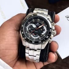 Image of NEW Casio Edifice Men's EF-550D-1AV Black Dial Silver Bracelet Silver Case Watch