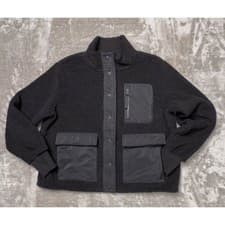 Image of FLX Black Boucle Mixed Media Snap Front Fleece Lined Bomber Jacket Womens Size L