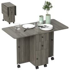 Image of HOMCOM Folding Dining Table for 4-6 Drop Leaf Table on Wheels Grey
