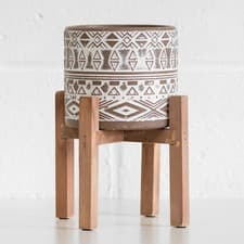 Image of Small 24cm Indoor Plant Pot Stand Brown Tribal Cement 12cm Pot Holder Planter