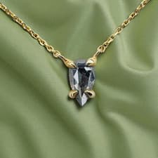 Image of 14k Gold- Natural Salt & Pepper Diamond Necklace -16"- 1/3CT Pear Cut Solitaire