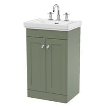 Image of Nuie Classique 500mm Basin Vanity Unit Green 3 Tap Hole Traditional Bathroom