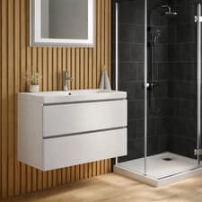 Image of Synergy Linea 800mm Wall Hung Vanity Unit & Basin White Soft Close Drawers