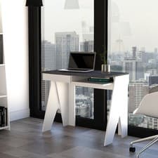 Image of Modern Living Home Office Desk, White and Grey Oak Effect, Drawer and Storage