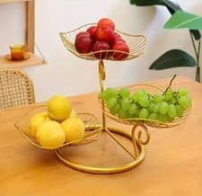 Image of 3-Tier Round Metal Basket Counter Fruit Basket Kitchen Storage Basket Holder
