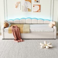 Image of Daybed Velvet Sofabed Single Sofa Bed With Pull Out Trundle Guest Bed LED Lights