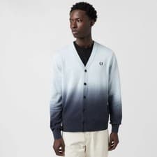 Image of Fred Perry Ombre Cotton Classic Knit Cardigan LongSleeve Mod Casual RRP £150